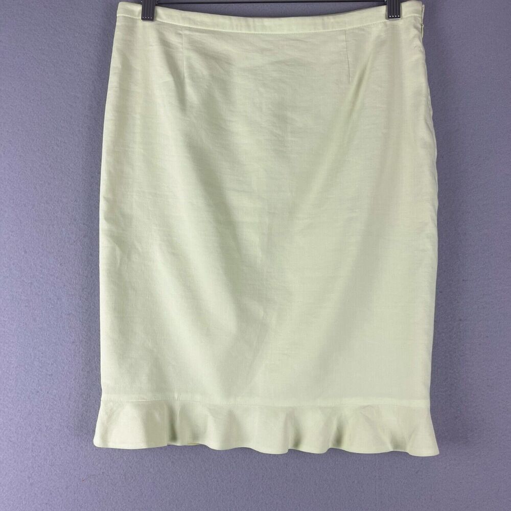 Elie Tahari Ruth Skirt Women 8 Green Ruffle Linen Blend Pencil Career Office NWT